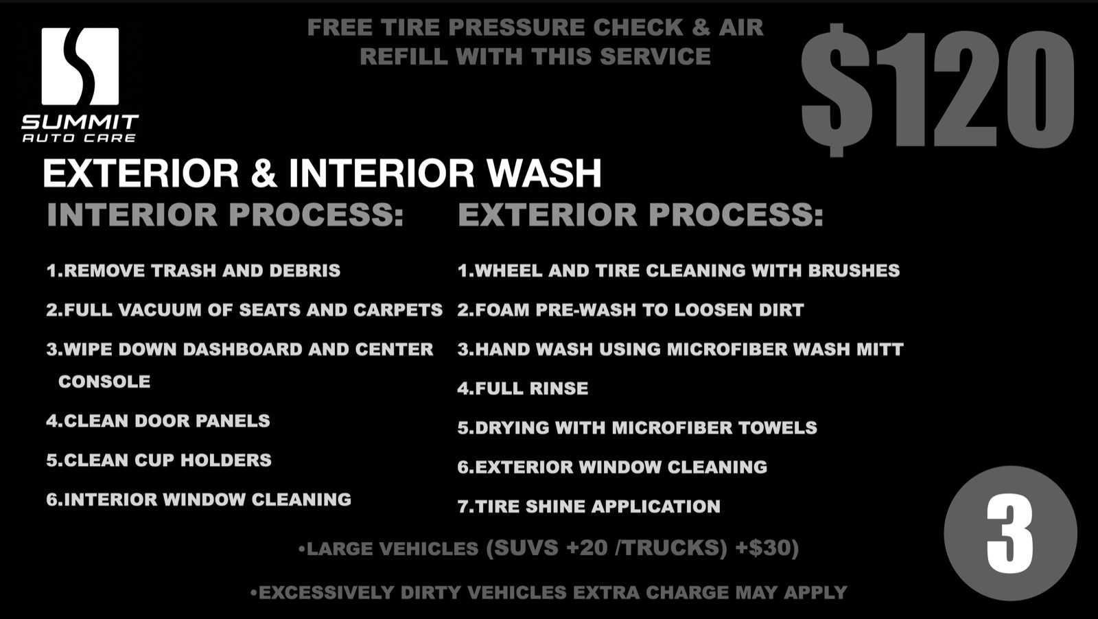Service 3: Exterior and Interior Wash, $120