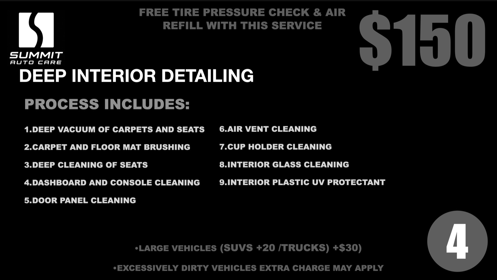 Service 4: Deep Interior Detailing, $150