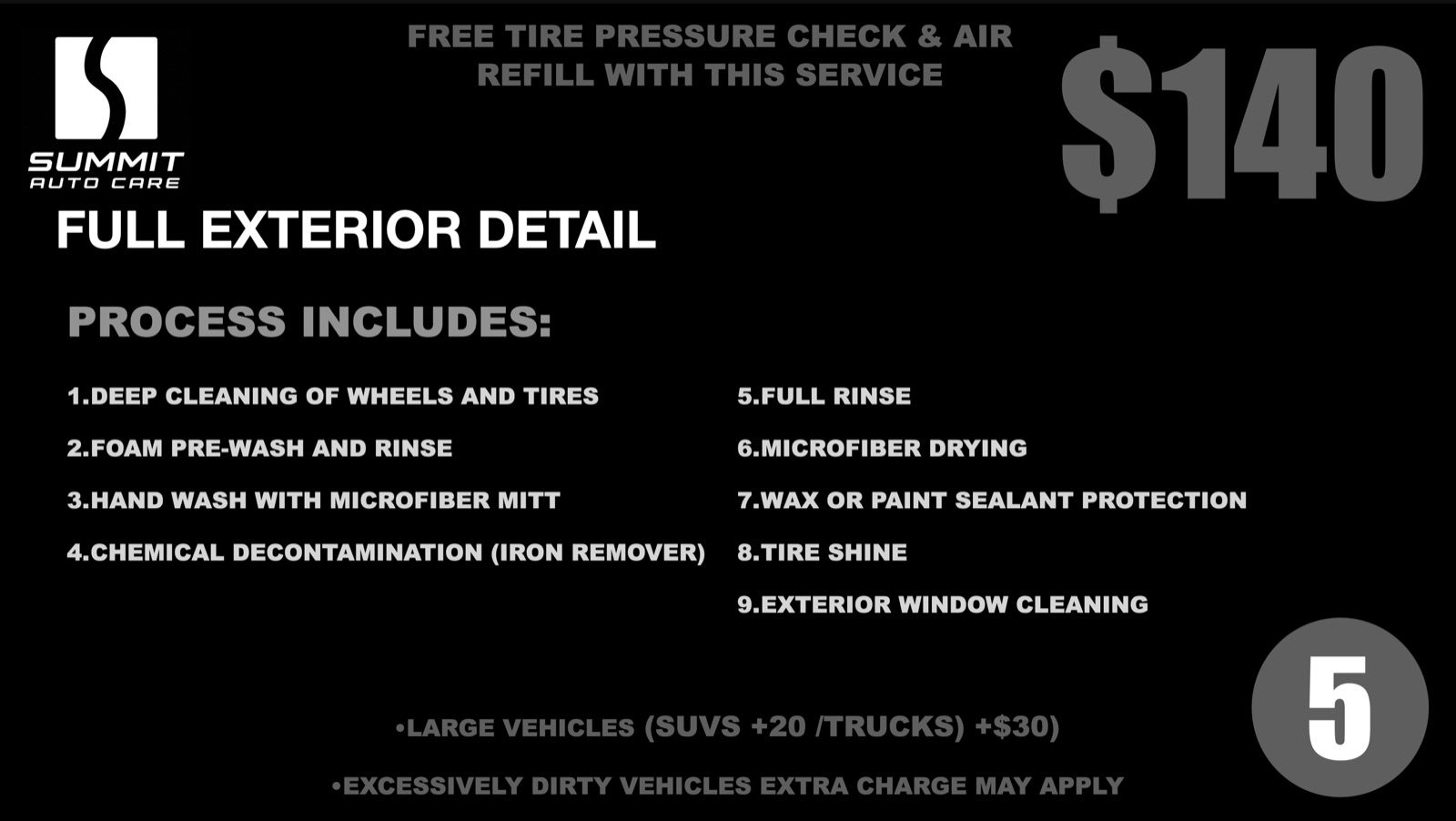 Service 5: Full Exterior Detail, $140