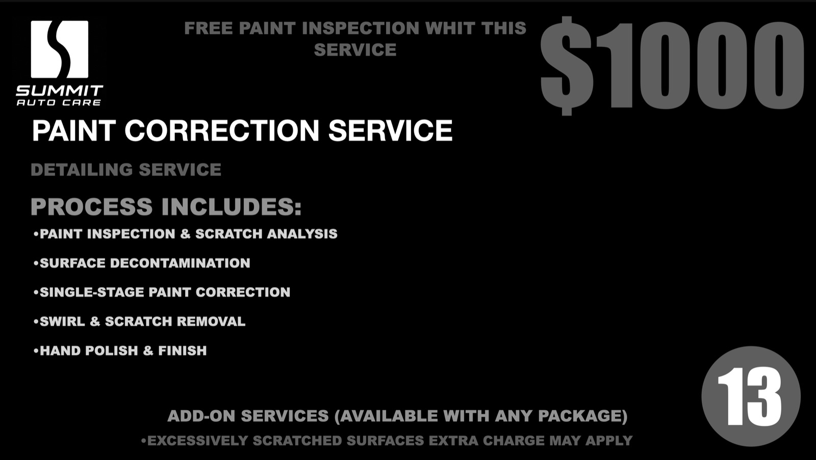 Service 13: Paint Correction Service, $1000