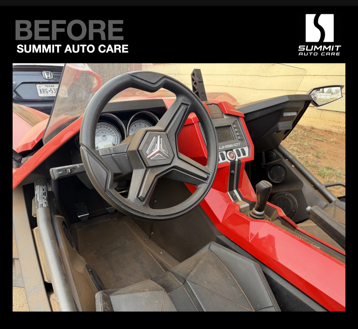 Polaris Slingshot interior before detailing